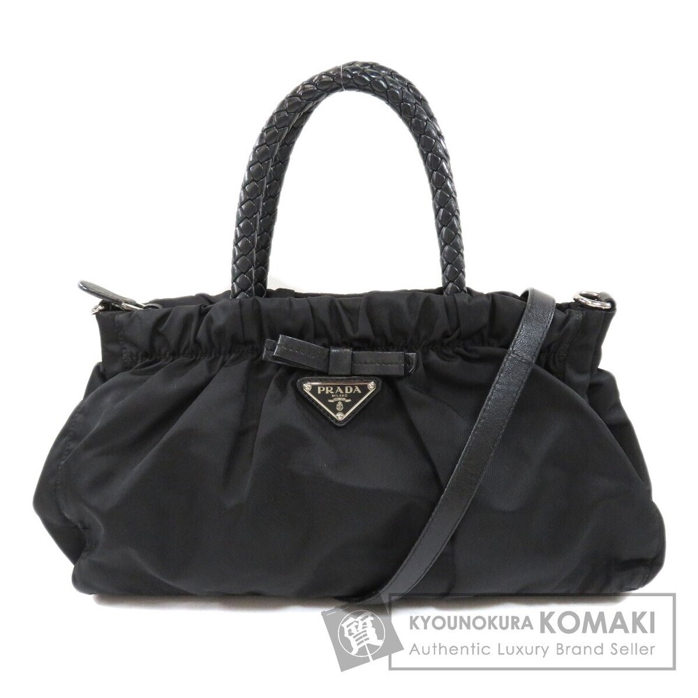 Prada Tessuto 2way handbag black braided handle bow